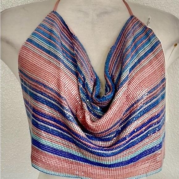 Ramy Brook Pink and Blue Striped Crop Top - Picture 1 of 6